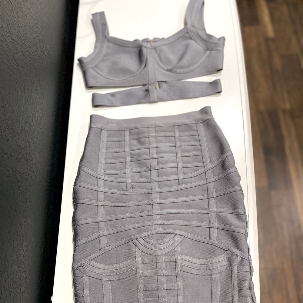 Women's Rayon Bodycon Top Skirt Set 2 Pieces Party Bandage Midi Dress